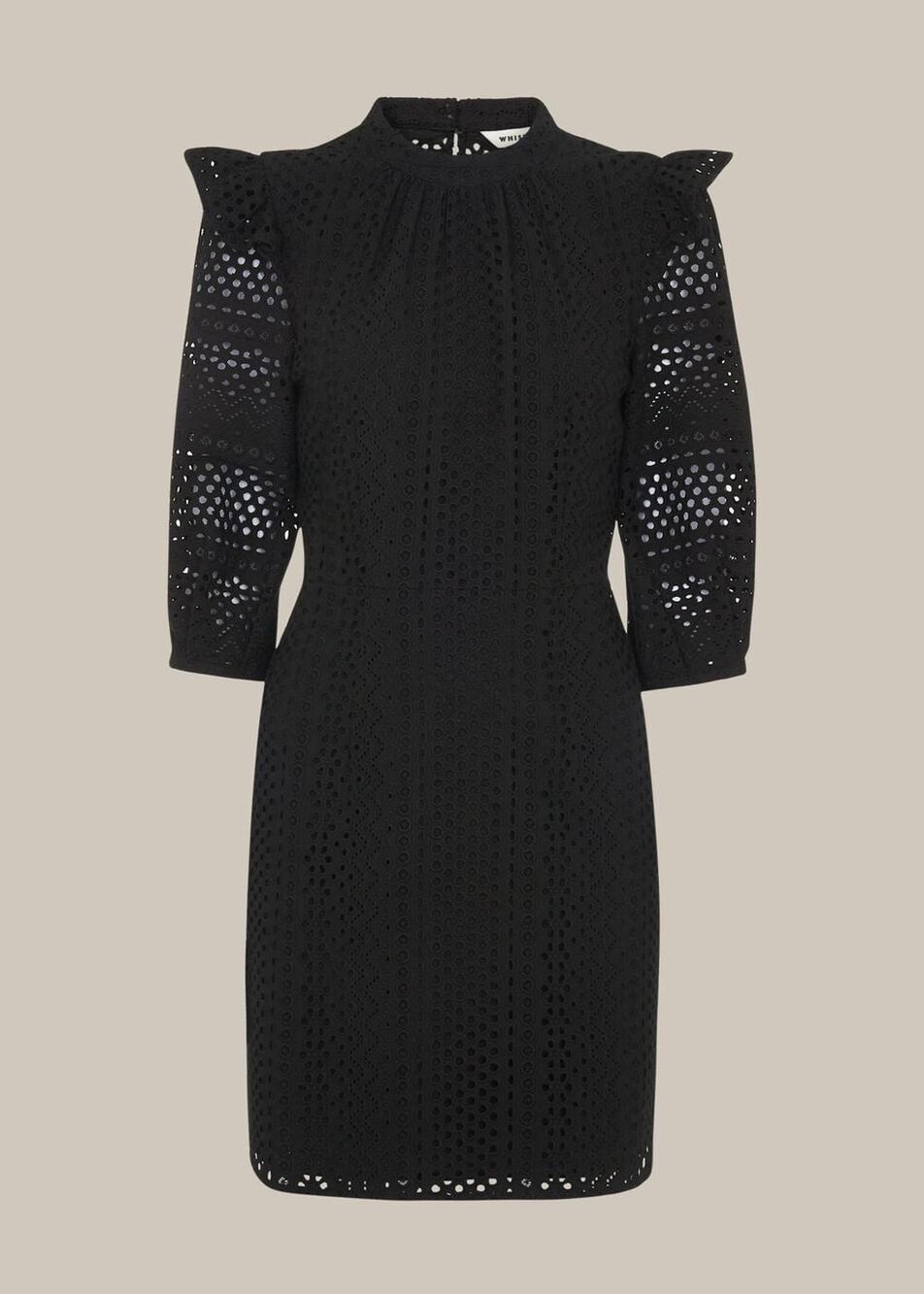 Whistles 6 Black Frill Broderie Dress READ